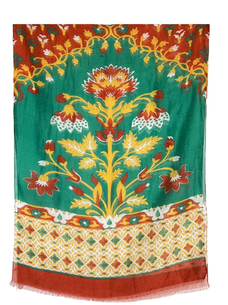 CALABRESE 1924 LINEN & SILK SCARF - GREEN FLORAL