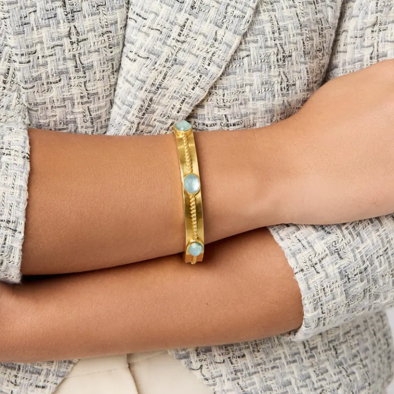 JULIE VOS NASSAU STONE HINGE BANGLE - IRIDESCENT AQUAMARINE