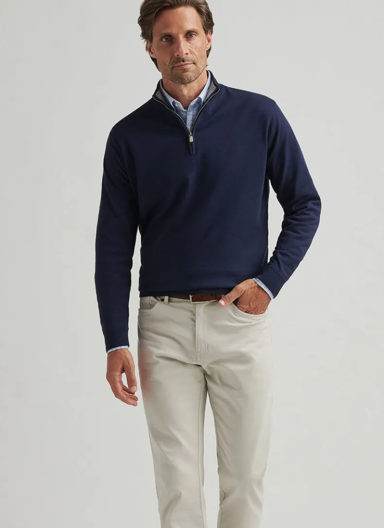 PETER MILLAR COOLSPUN COTTON QUARTER-ZIP SWEATER - NAVY