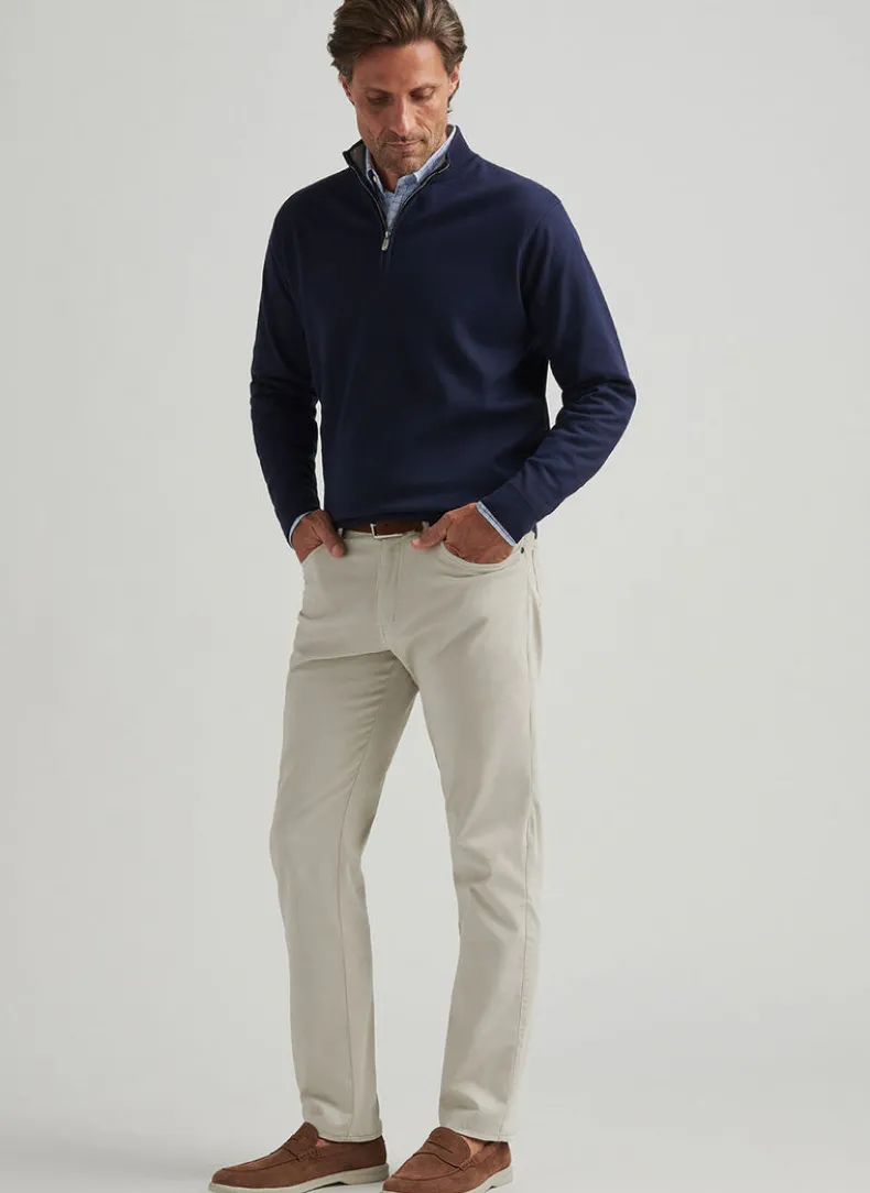 PETER MILLAR COOLSPUN COTTON QUARTER-ZIP SWEATER - NAVY