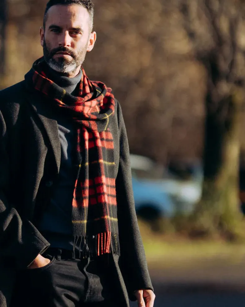 JOSHUA ELLIS CASHMERE SCARF - RED/BLACK PLAID