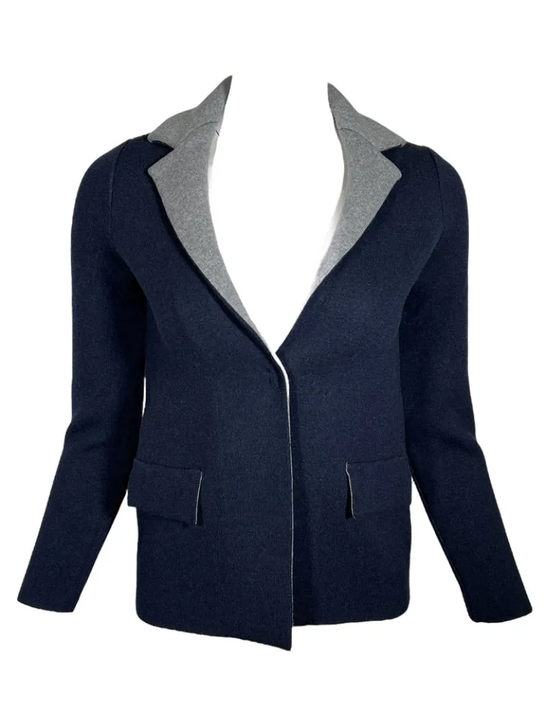 ANNECLAIRE DOUBLE-SIDED WOOL JACKET - NAVY/GREY