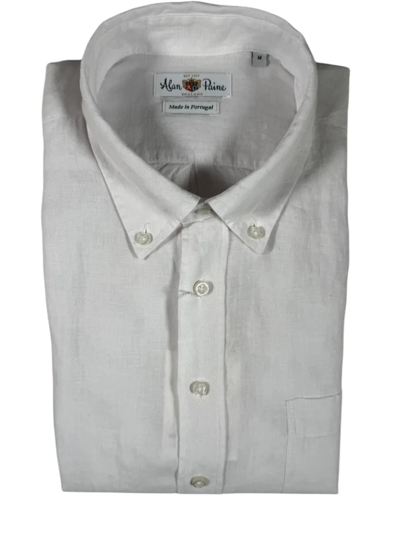 ALAN PAINE LINEN SPORT SHIRT - SOLID WHITE