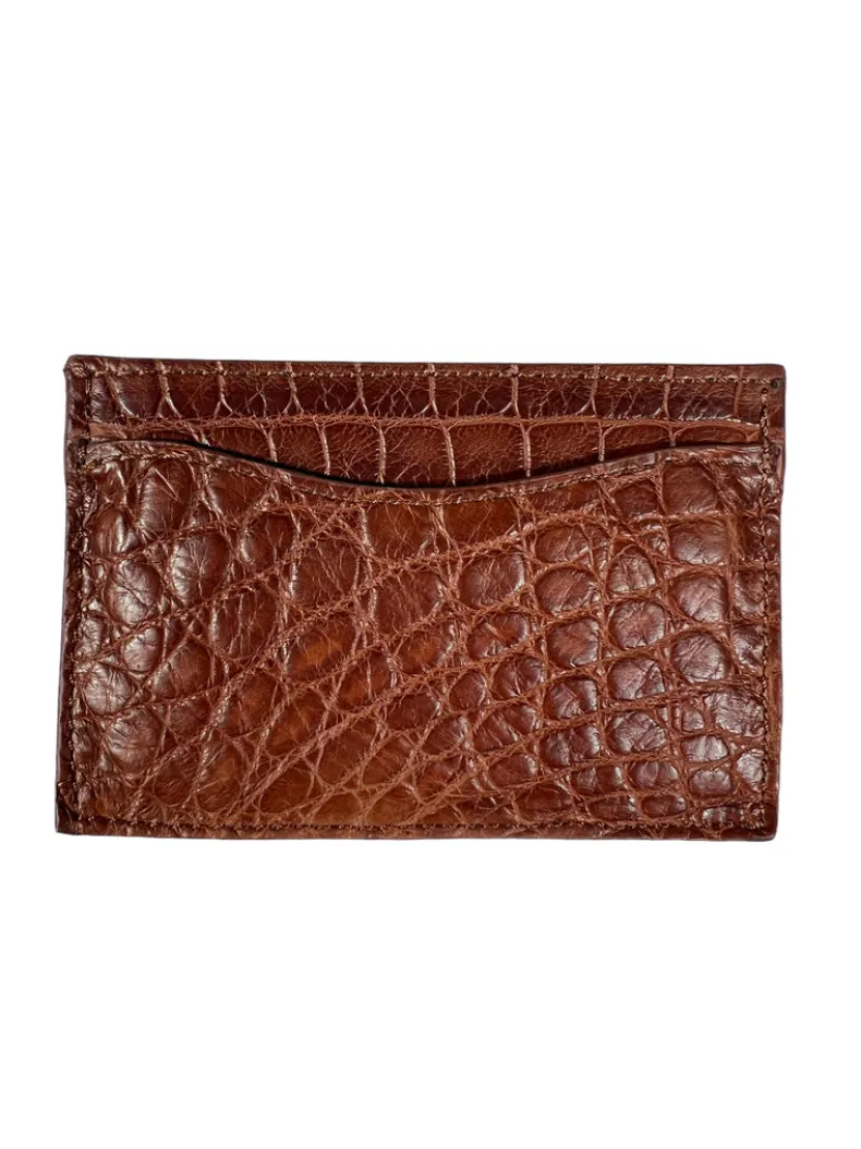 W.KLEINBERG ALLIGATOR FLAT CARD CASE - CIGAR