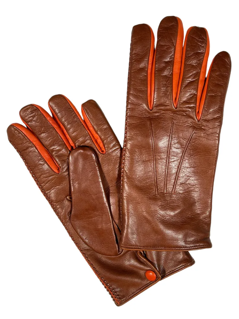 SERMONETA LEATHER GLOVES - BROWN & ORANGE