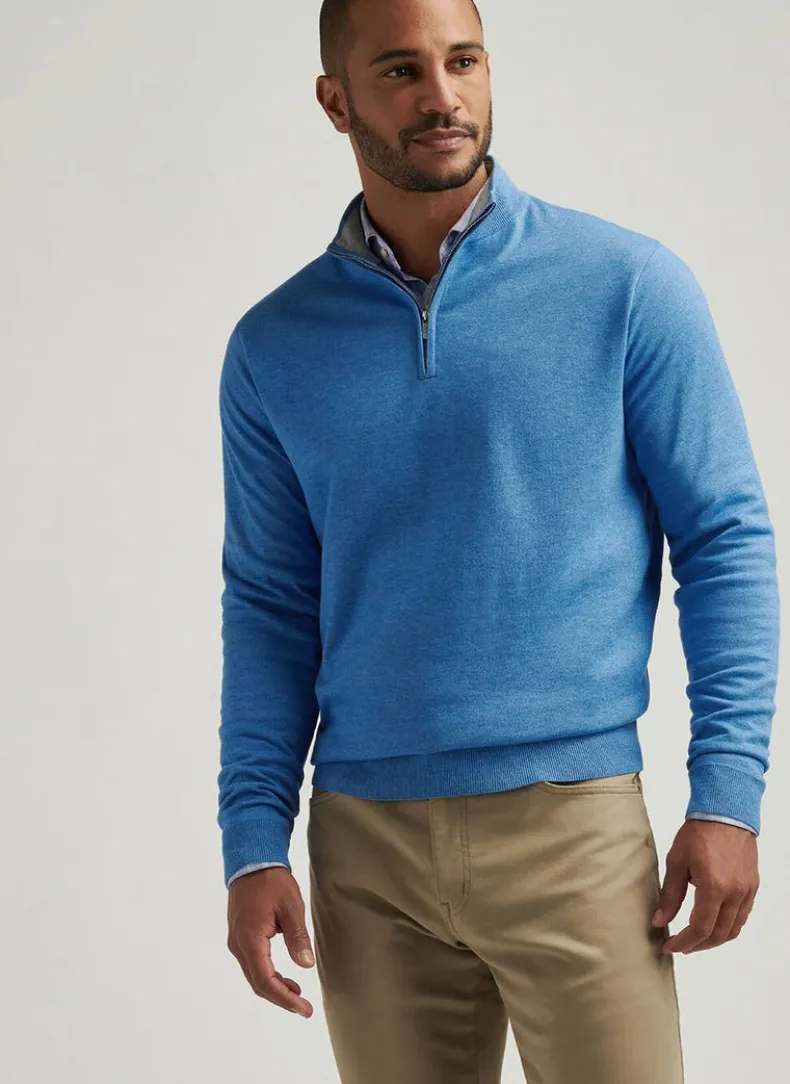 PETER MILLAR COOLSPUN COTTON QUARTER-ZIP SWEATER - BLUE POPPY
