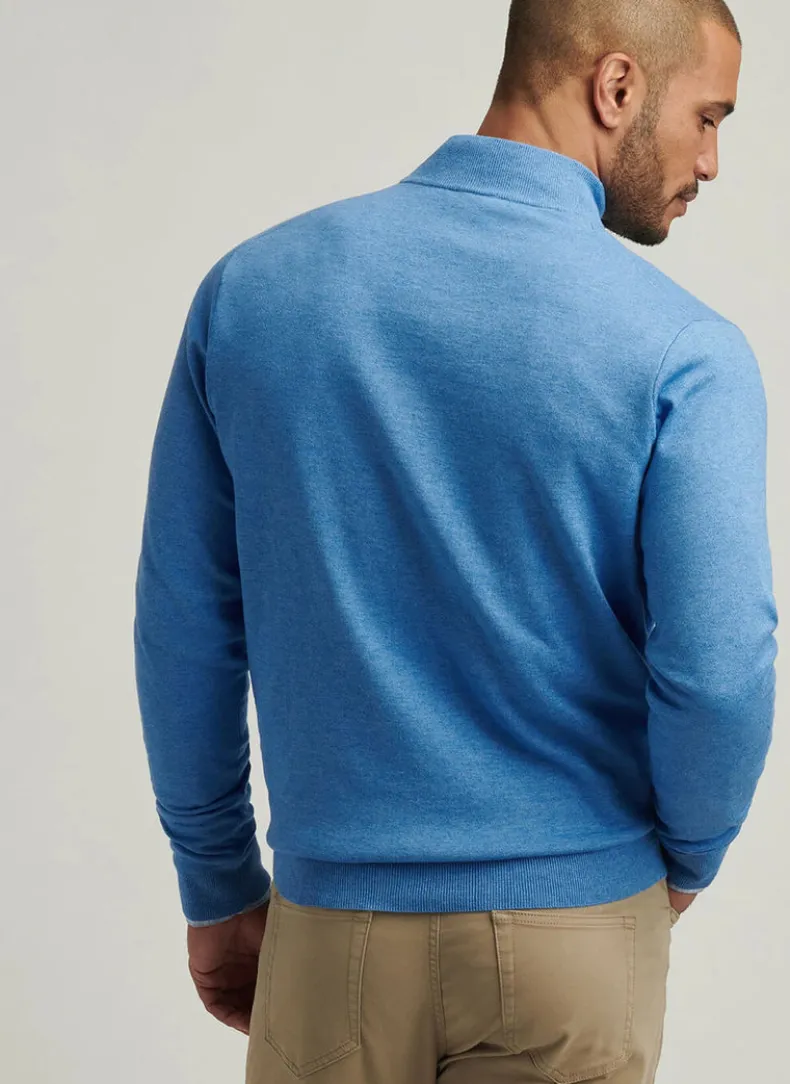PETER MILLAR COOLSPUN COTTON QUARTER-ZIP SWEATER - BLUE POPPY
