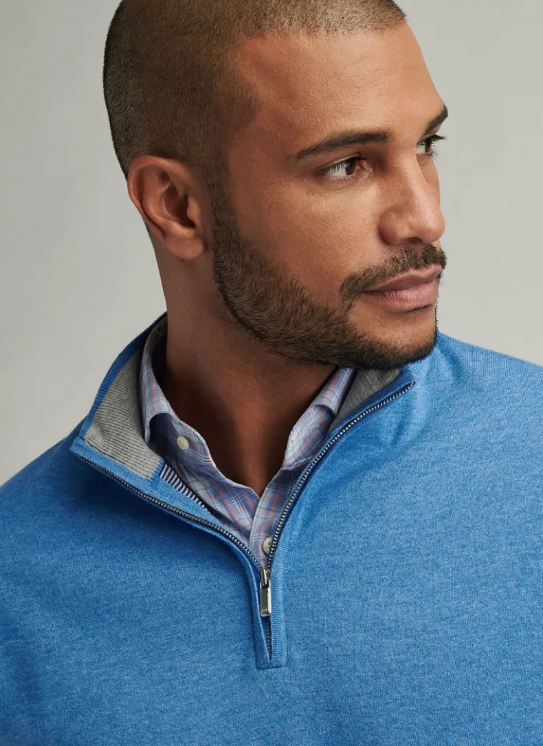 PETER MILLAR COOLSPUN COTTON QUARTER-ZIP SWEATER - BLUE POPPY
