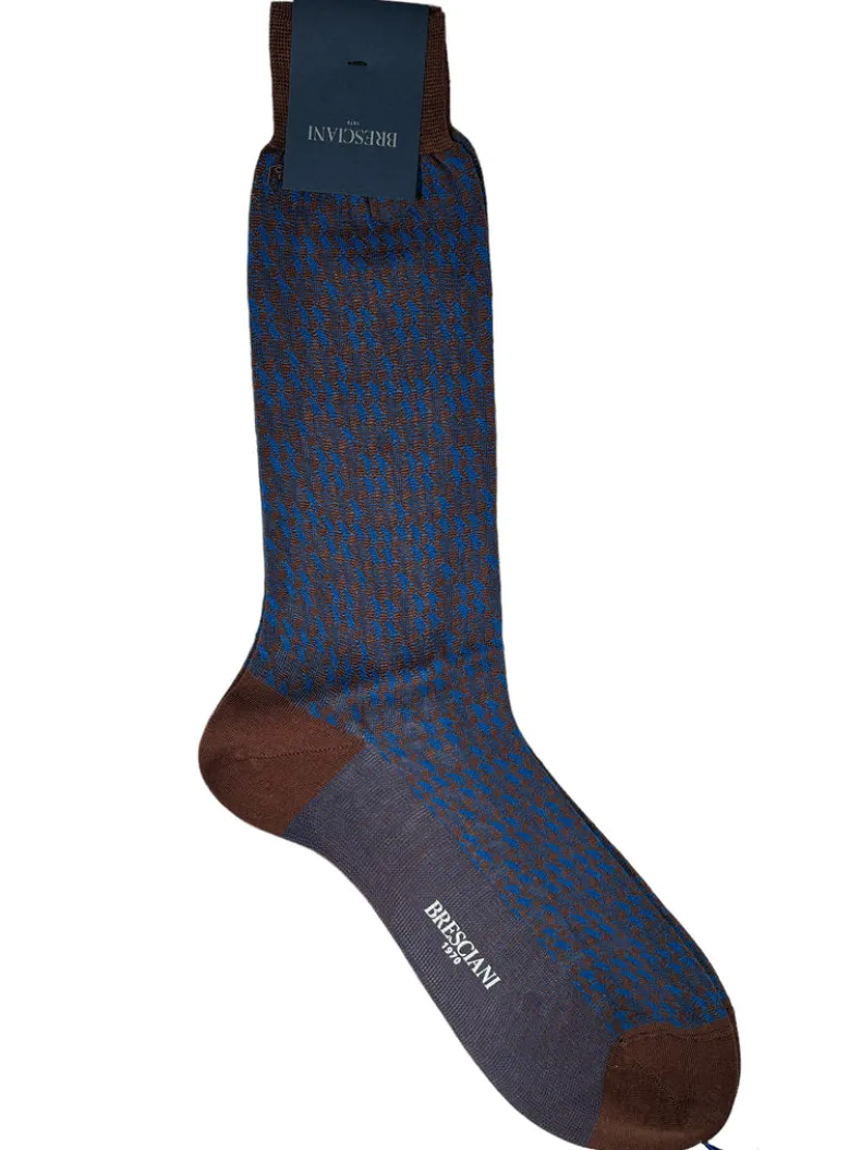 BRESCIANI 1970 HOUNDSTOOTH CALF SOCK - BROWN