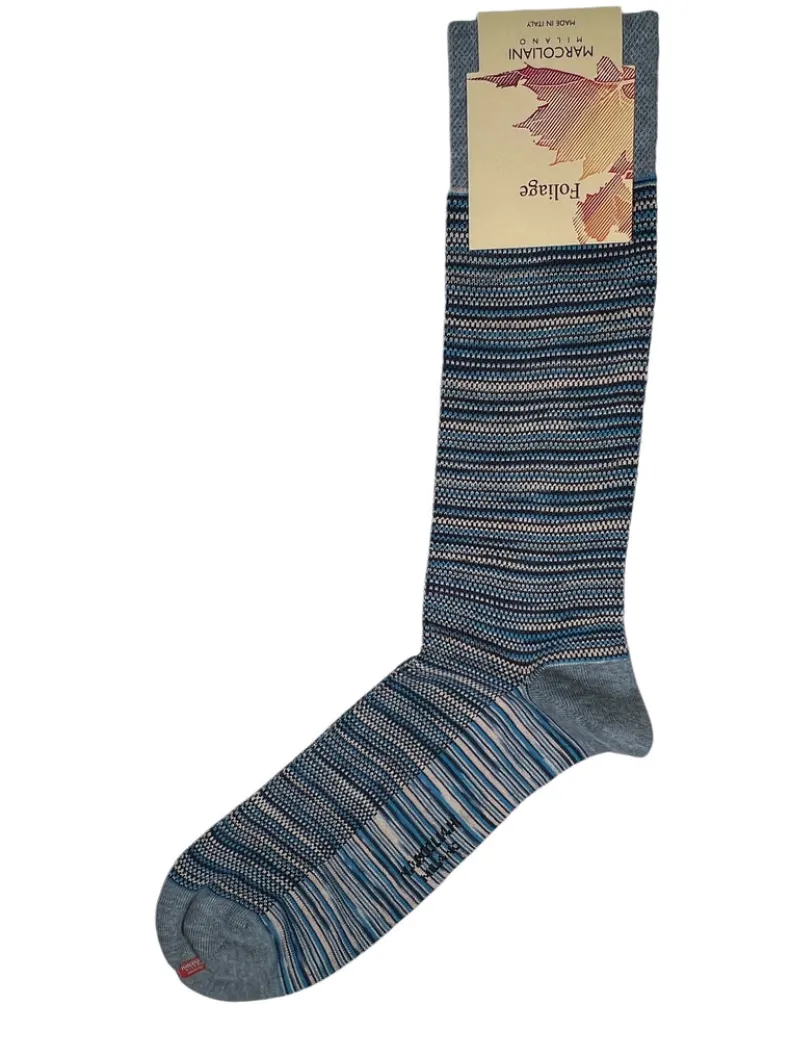 MARCOLIANI COTTON & MERINO SHADED PIQUE CALF SOCK - STORMY BLUE