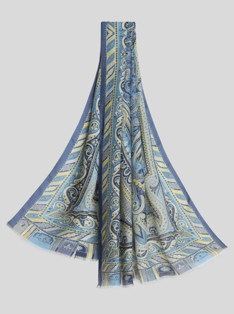 ETRO MODAL & CASHMERE SCARF - LIGHT BLUE PAISLEY