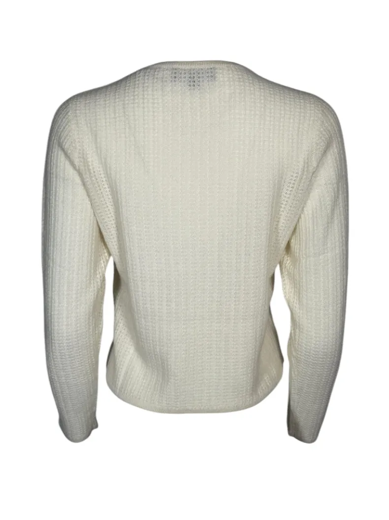 REPEAT CASHMERE WAFFLE STITCH CREW SWEATER - CREAM