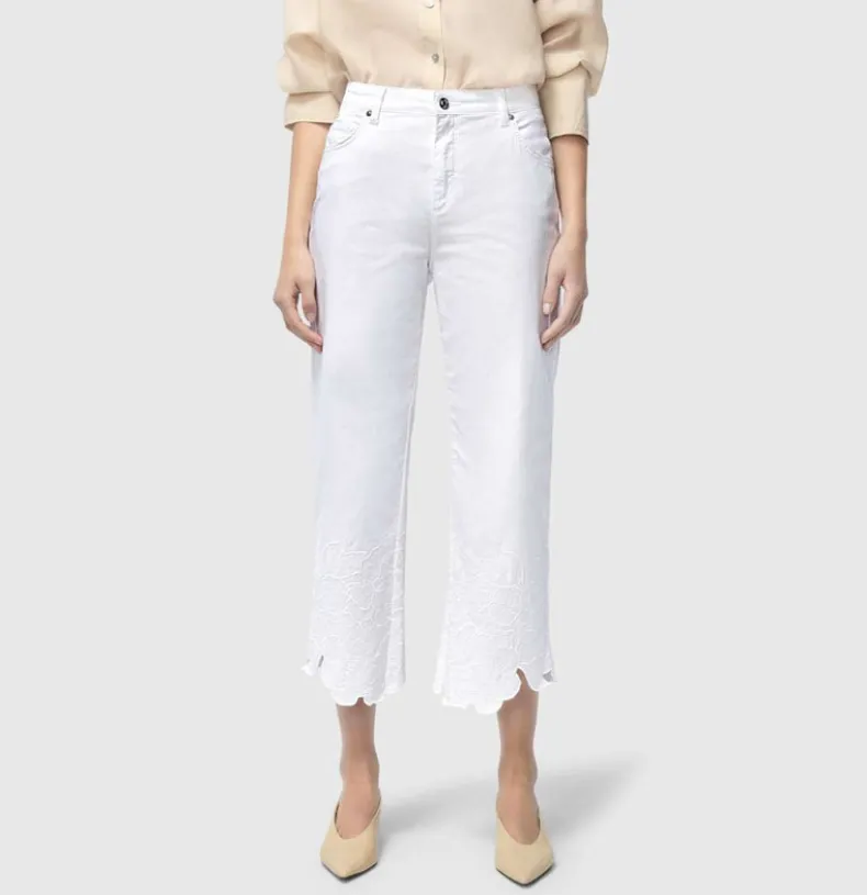 MAC WOMEN'S CHIARA CROPPED EMBROIDERED PANT - WHITE