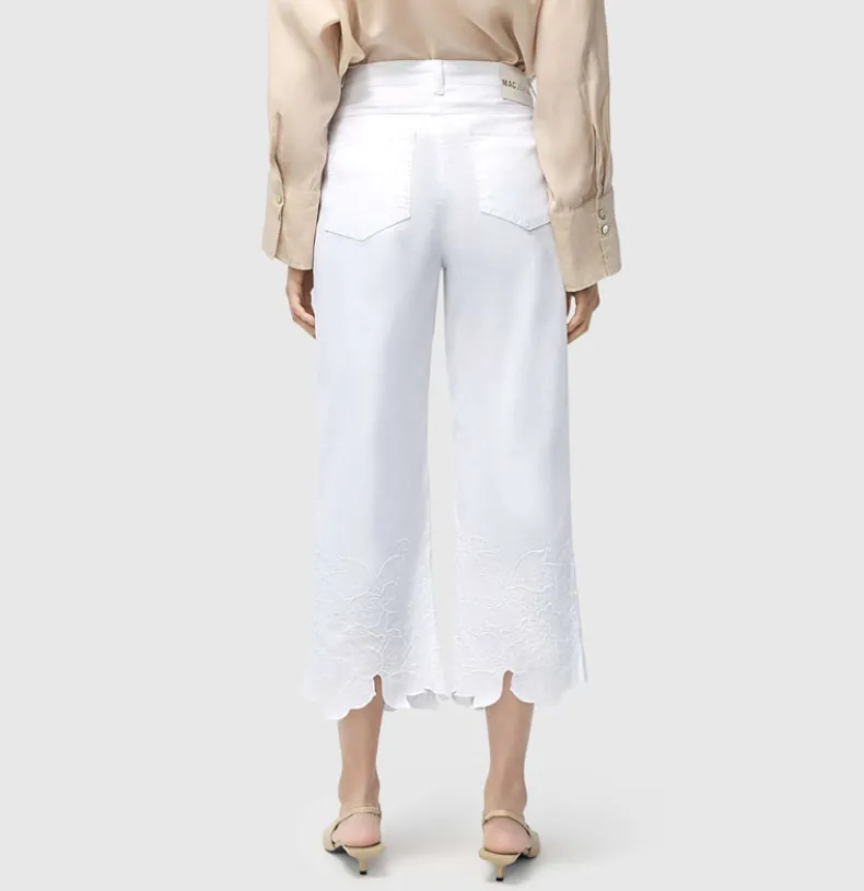 MAC WOMEN'S CHIARA CROPPED EMBROIDERED PANT - WHITE