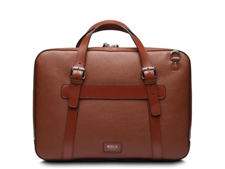 BOSCA 1911 LEATHER SUPERSLIM ZIPTOP BAG - BROWN