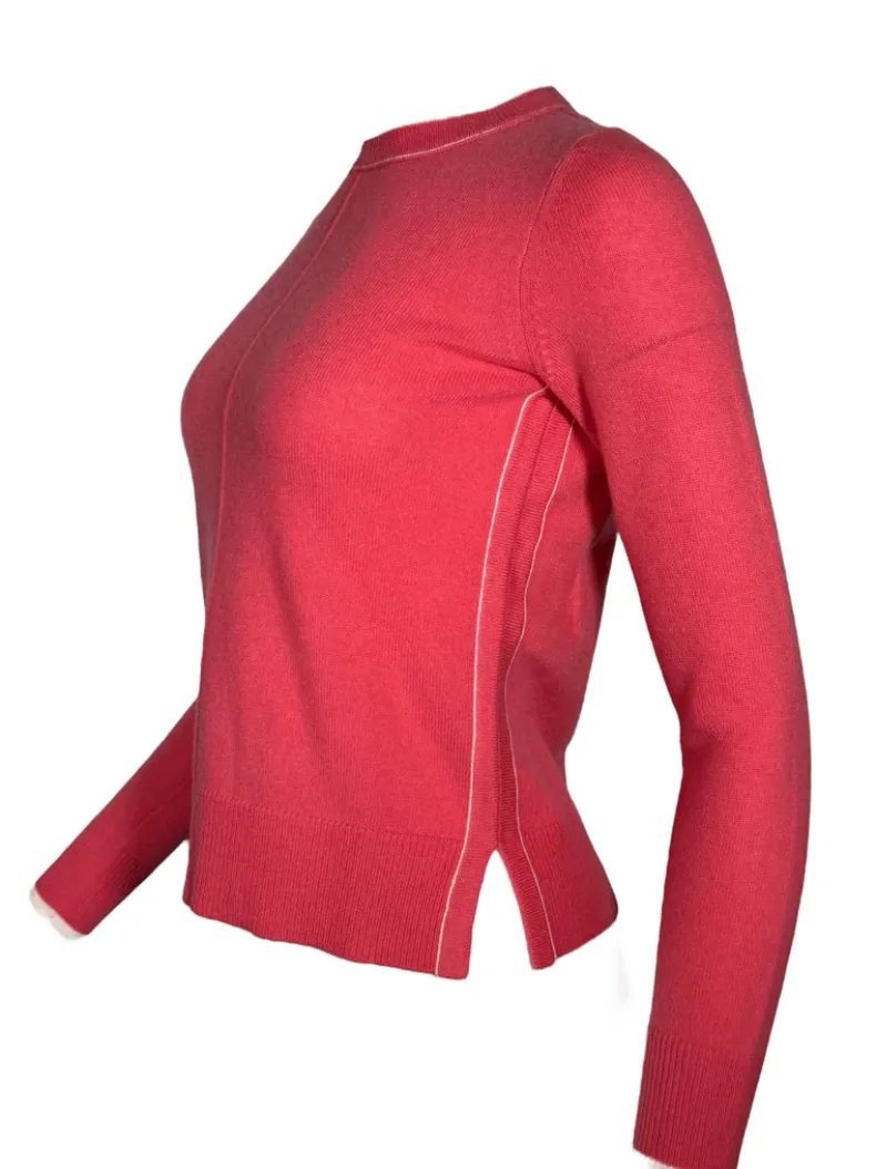 KINROSS TIPPED CREW SWEATER - LIPSTICK/IVORY