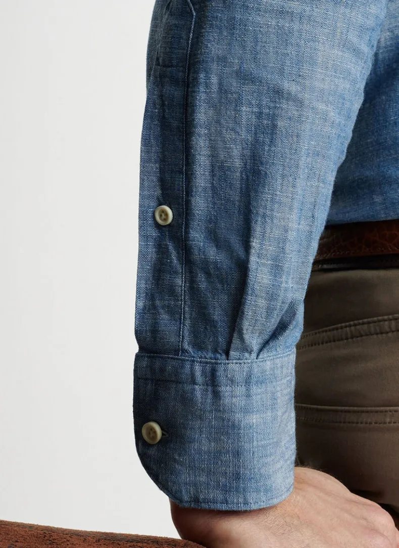 PETER MILLAR JAPANESE SELVEDGE SPORT SHIRT - LIGHT CHAMBRAY