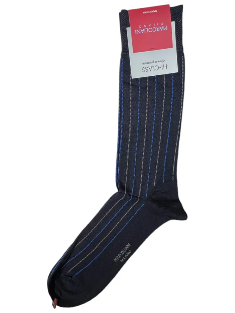 MARCOLIANI MOUSSE OF MODAL PINSTRIPE CALF SOCK - NAVY