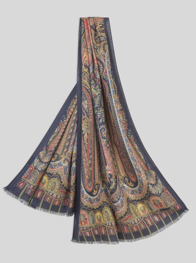 ETRO CASHMERE & SILK SCARF - BLUE