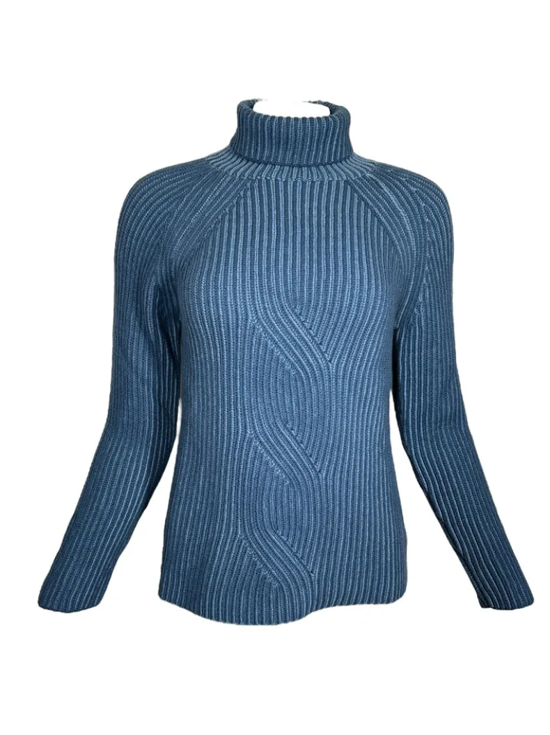 ADESI CASHMERE TWISTED RIB SWEATER - BLU PAON/NIAGARA