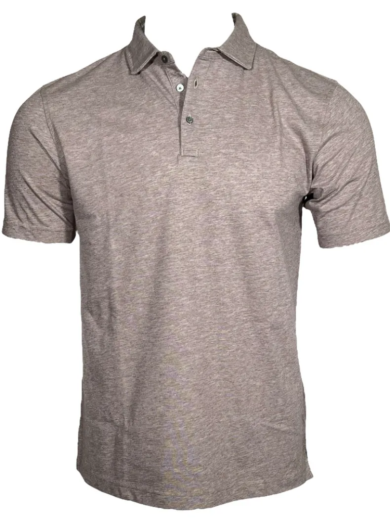 BUTTON DOWN MEN'S TECH POLO - TAUPE HEATHER