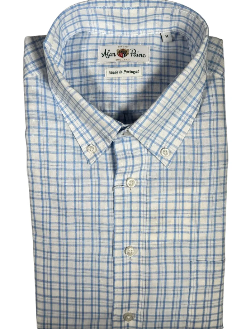 ALAN PAINE COTTON/LINEN SPORT SHIRT - LIGHT BLUE TRIPLE CHECK