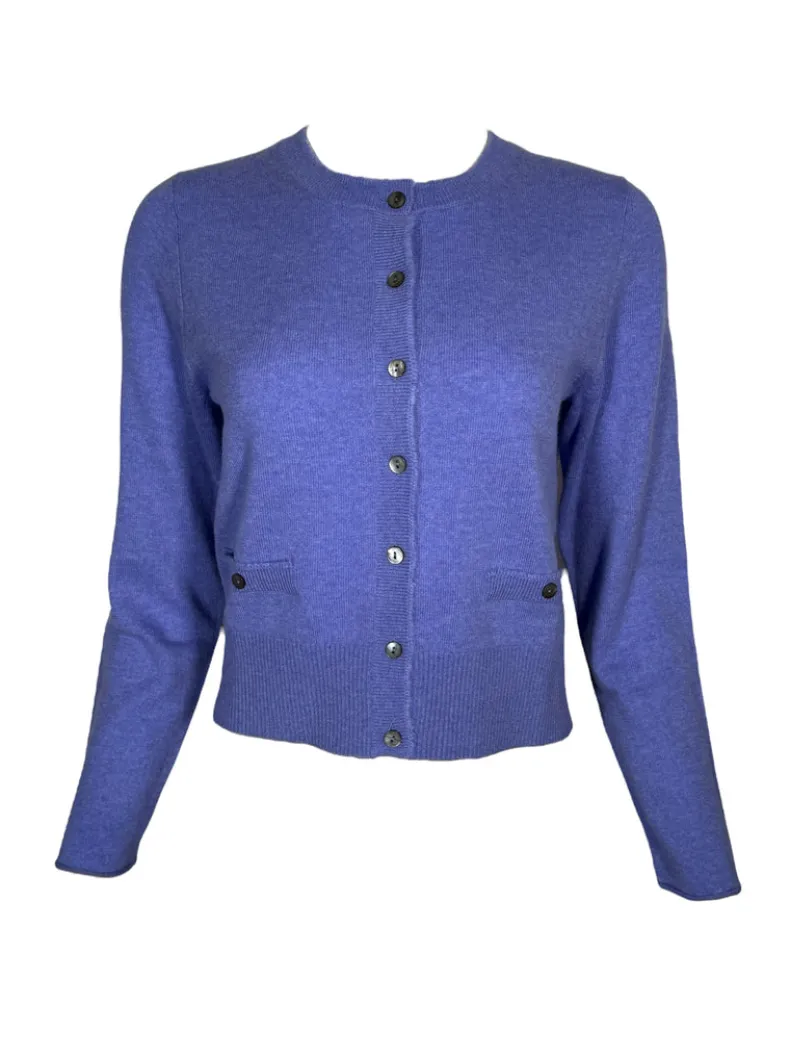 REPEAT CASHMERE FRAYED EDGE CARDIGAN - IRIS
