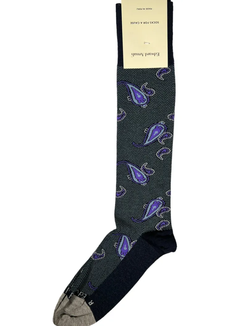 EDWARD ARMAH MEN'S SOCK - NAVY/PURPLE PAISLEY
