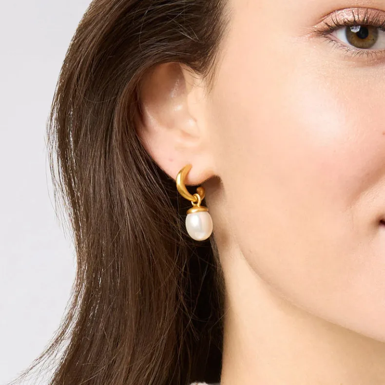 JULIE VOS WAVE HOOP & CHARM EARRING - PEARL