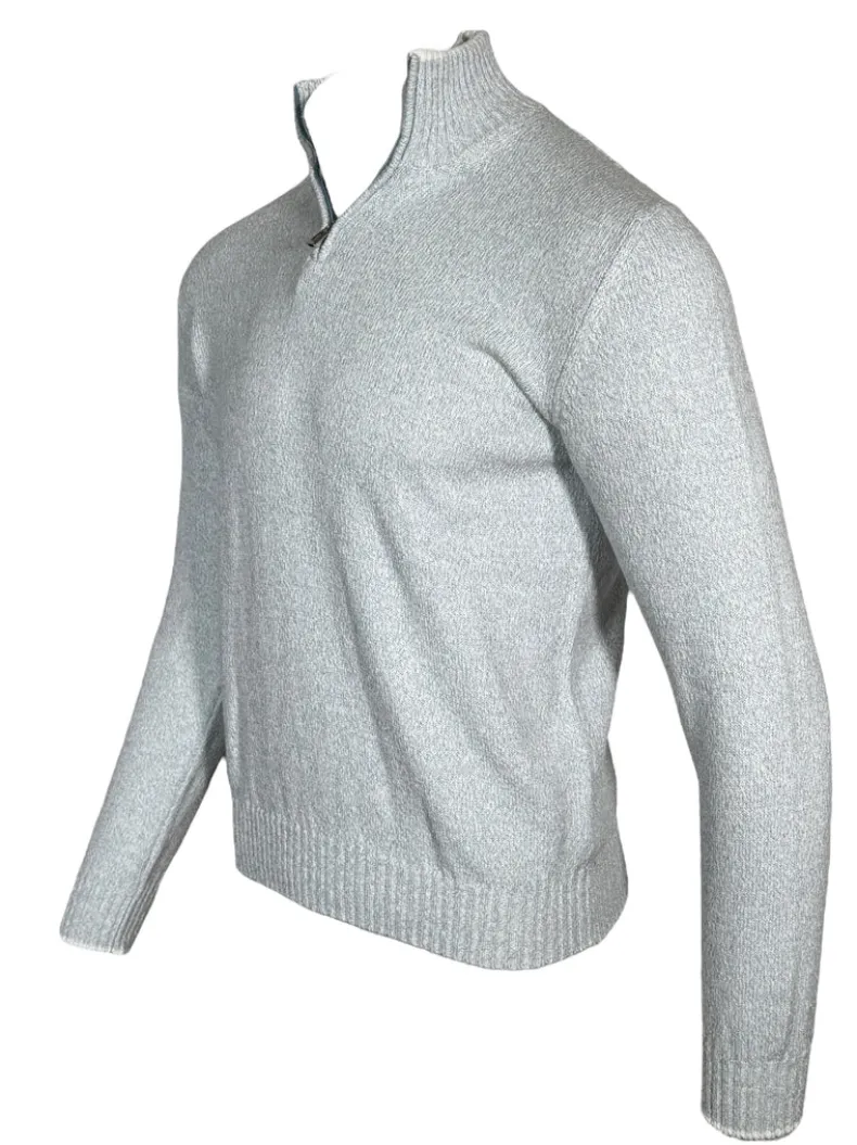 FEDELI BICOLOR 1/4 ZIP SWEATER - BLUE