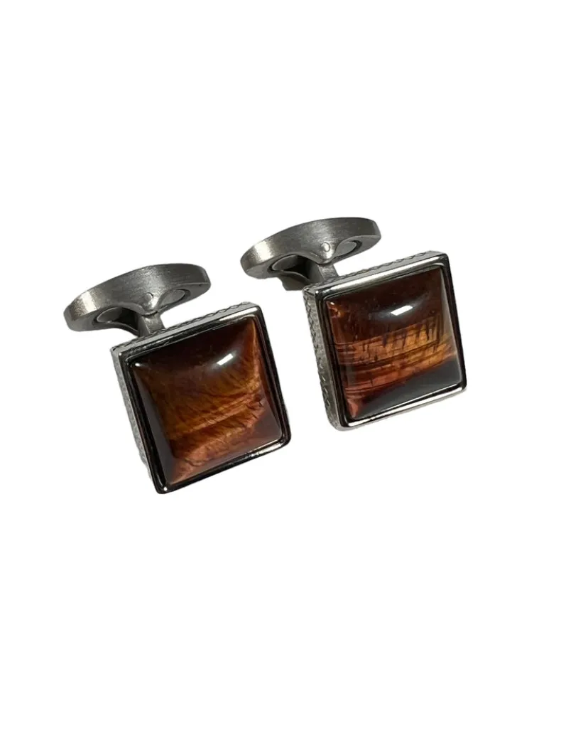 TATEOSSIAN CUFF LINKS - SQUARE TIGER EYE