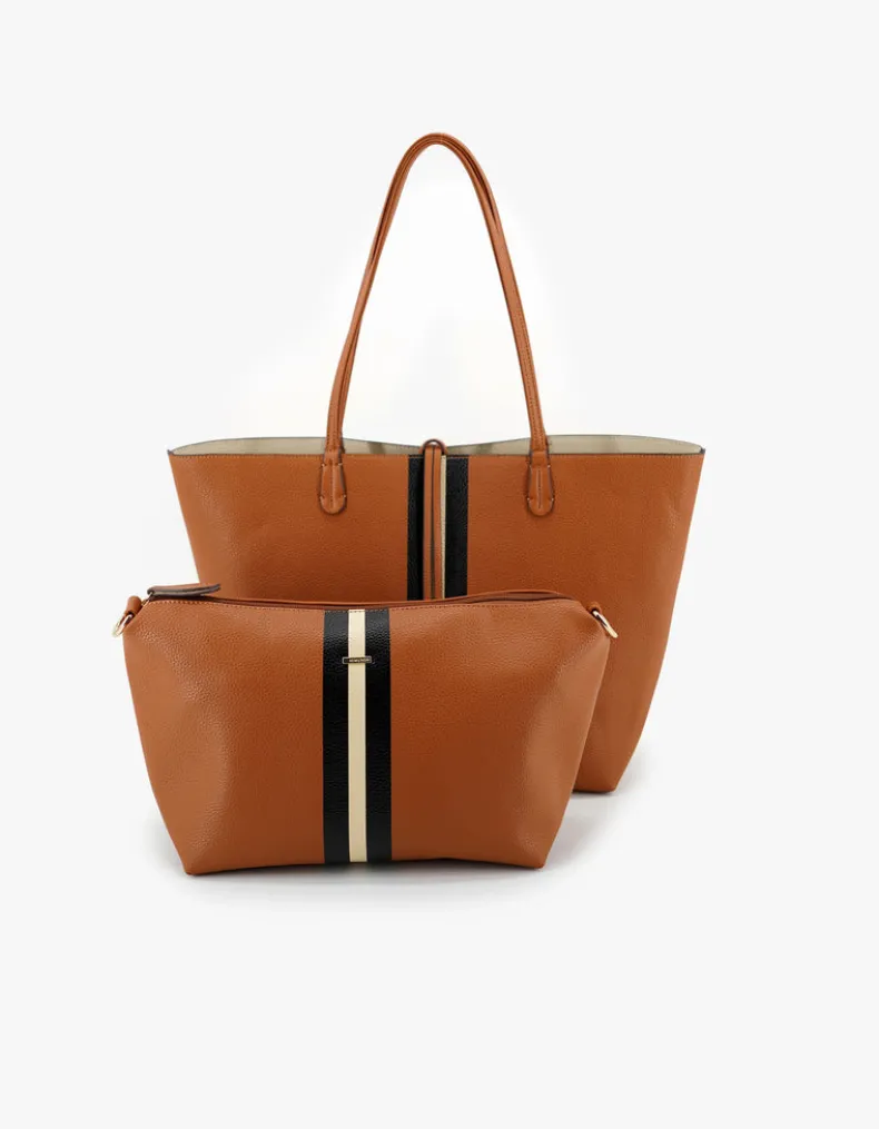 REMI/REID DEPARTURE STRIPE REVERSIBLE TOTE BAG - CAMEL/CREAM