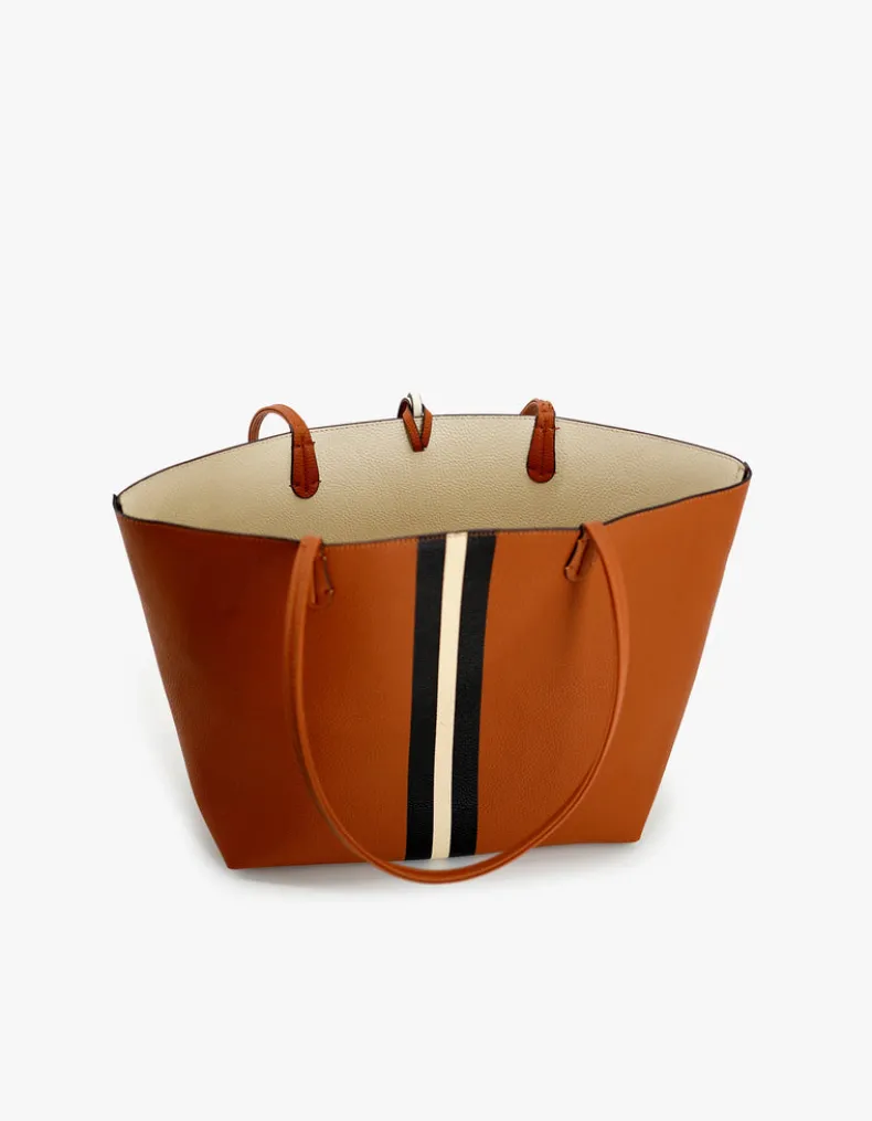 REMI/REID DEPARTURE STRIPE REVERSIBLE TOTE BAG - CAMEL/CREAM