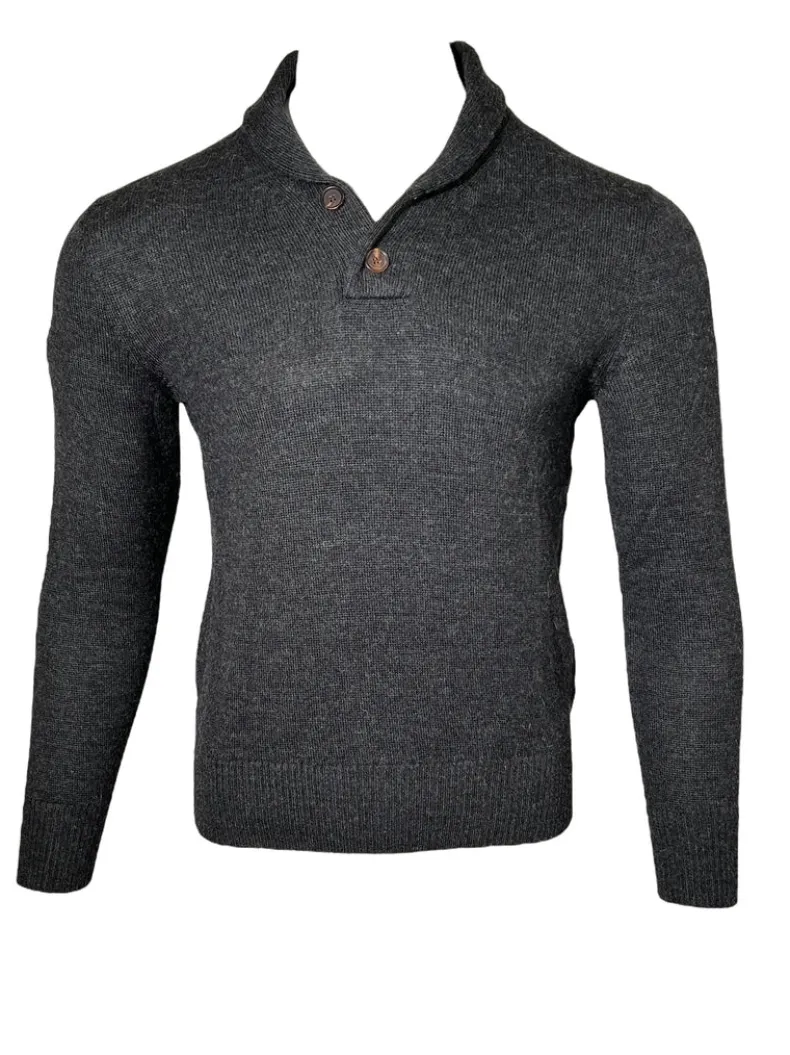 PERU UNLIMITED 2 BUTTON SHAWL SWEATER - CHARCOAL HEATHER