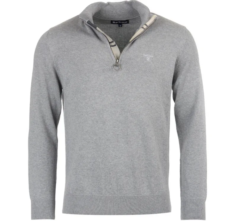 BARBOUR COTTON HALF ZIP KNITTED SWEATER - GREY MARL