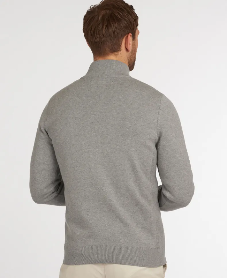 BARBOUR COTTON HALF ZIP KNITTED SWEATER - GREY MARL