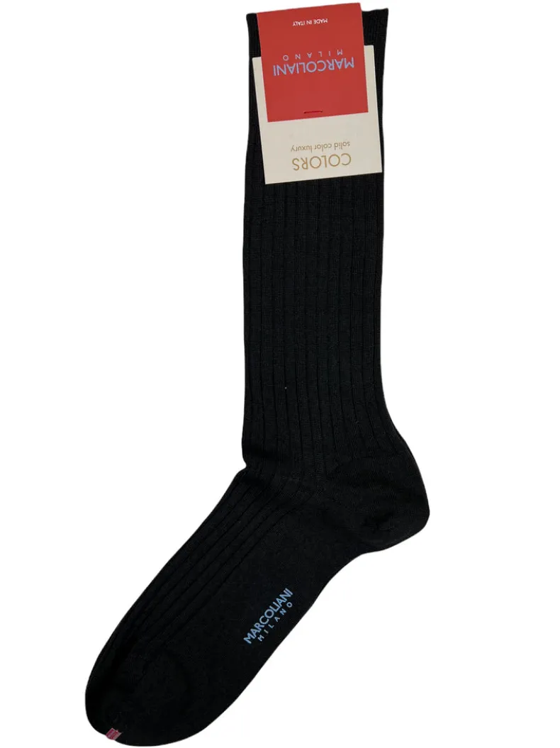 MARCOLIANI EXTRAFINE MERINO RIBBED DRESS SOCK - BLACK