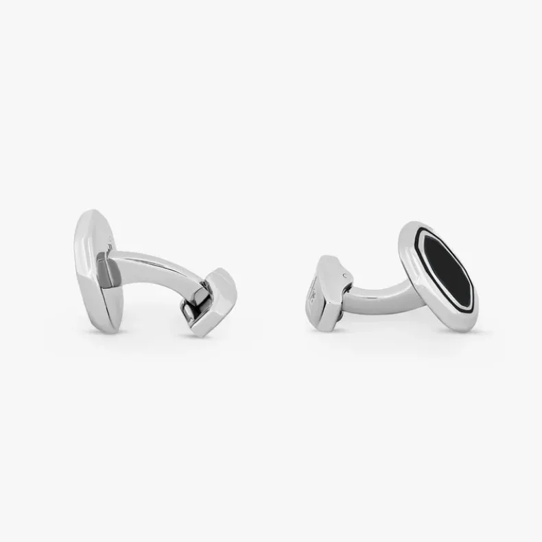 TATEOSSIAN CUFF LINKS - WHITE BRONZE PLATED OCTAGON BLACK ONYX