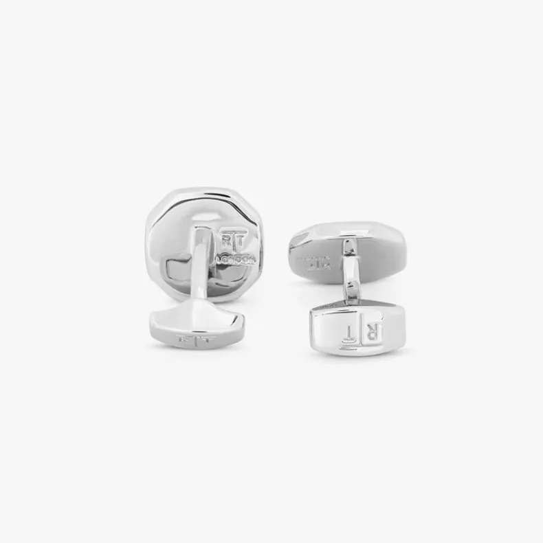 TATEOSSIAN CUFF LINKS - WHITE BRONZE PLATED OCTAGON BLACK ONYX