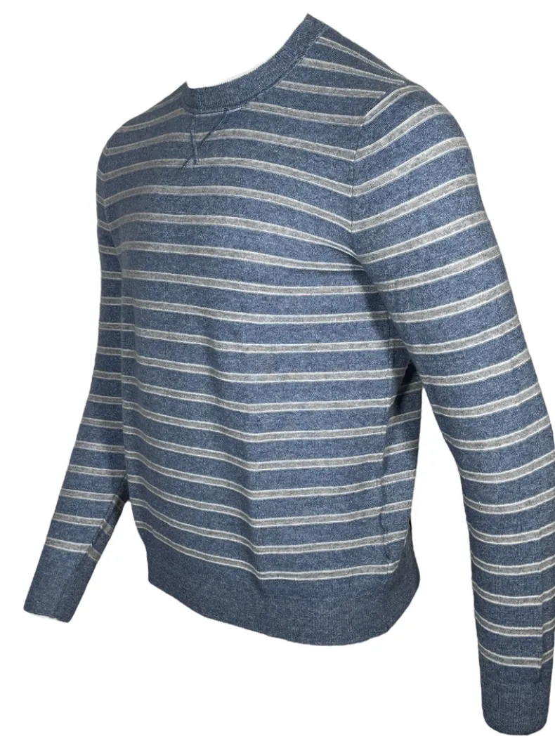 FEDELI LINEN/CASHMERE STRIPED SWEATER - DENIM/GREY