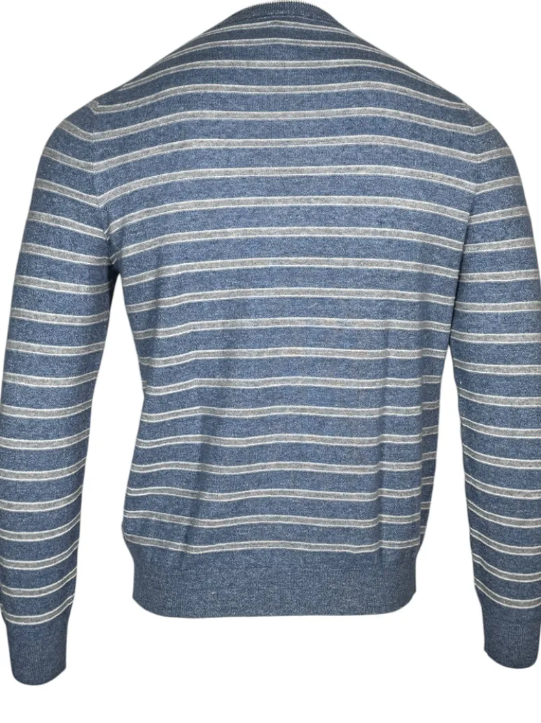 FEDELI LINEN/CASHMERE STRIPED SWEATER - DENIM/GREY