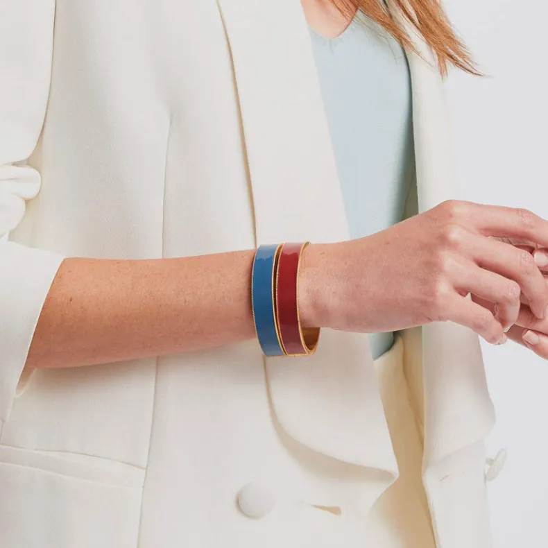 JULIE VOS MARSEILLE HINGE BANGLE - DENIM BLUE ENAMEL