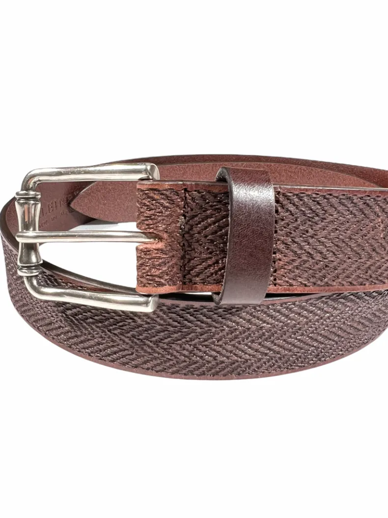 W.KLEINGBERG HERRINGBONE BELT - CHOCOLATE