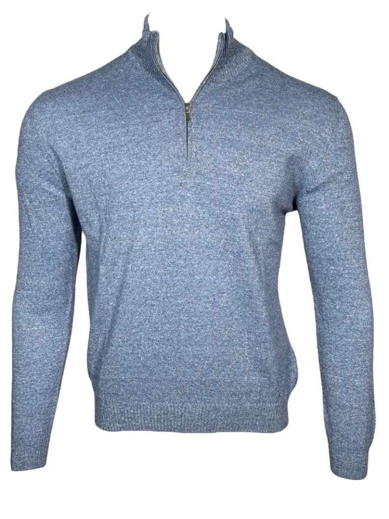 SETTEFILI CASHMERE 1/4 ZIP SWEATER - BLUE