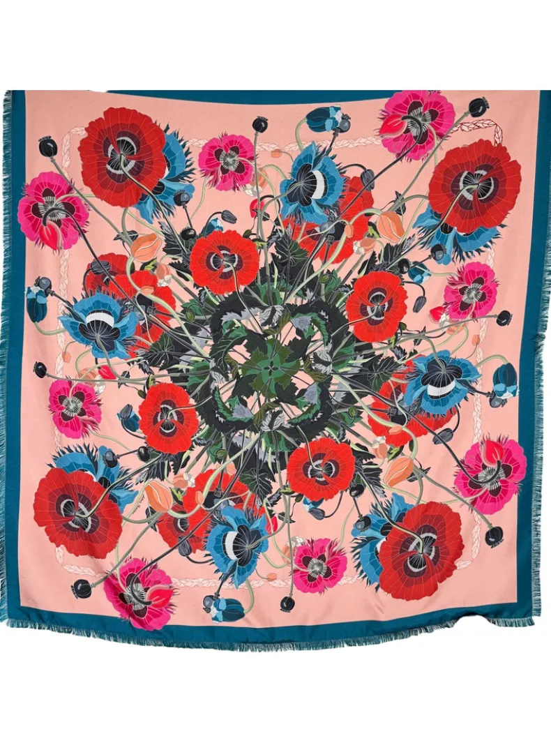 FRANCO FERRARI DOUBLE SIDED SQUARE SILK SCARF - POPPIES