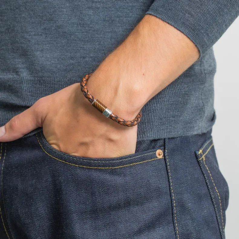 TATEOSSIAN CARBON POP BRACELET - BROWN LEATHER