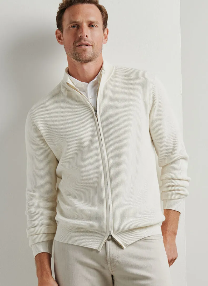 PETER MILLAR REID FULL-ZIP SWEATER - ALMOND