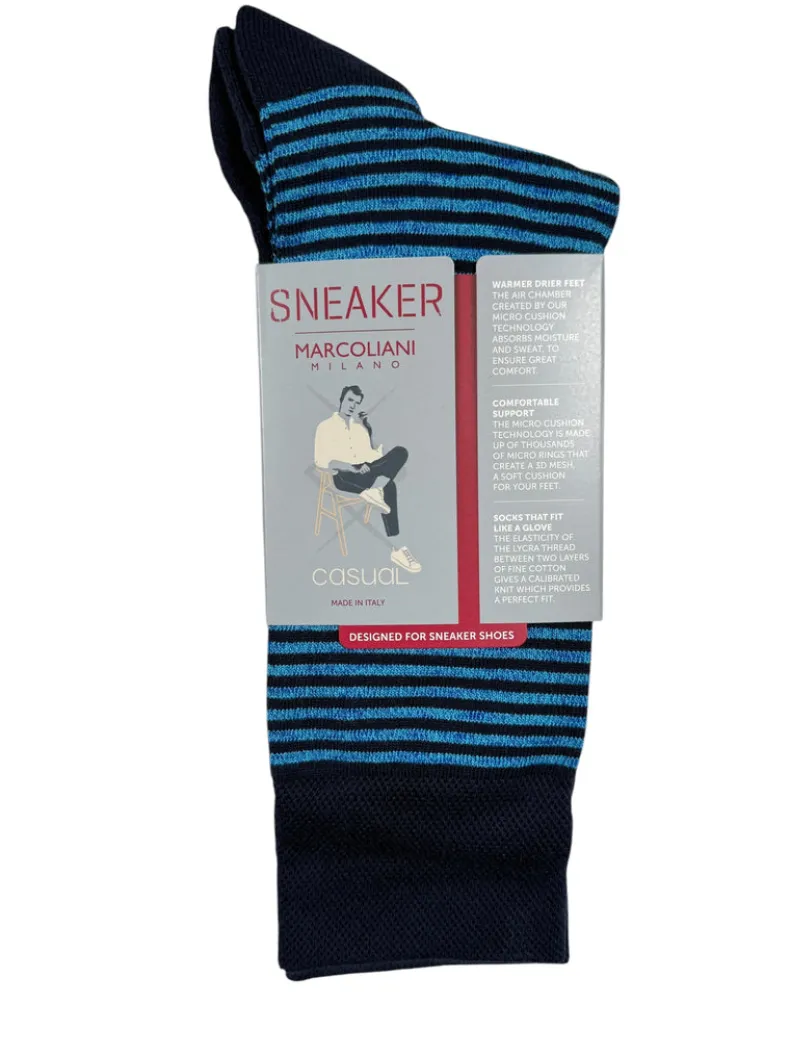 MARCOLIANI PIMA COTTON PALIO STRIPE SNEAKER SOCK - NAVY/BLUE