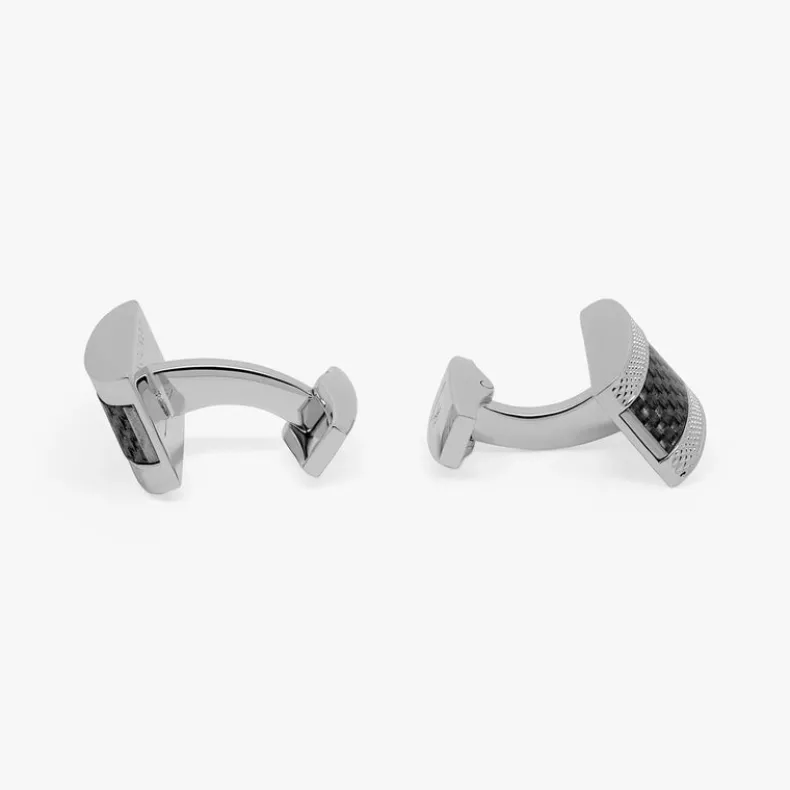 TATEOSSIAN CUFF LINKS - D SHAPED WITH BLACK CARBON FIBRE IN PALLADIUM