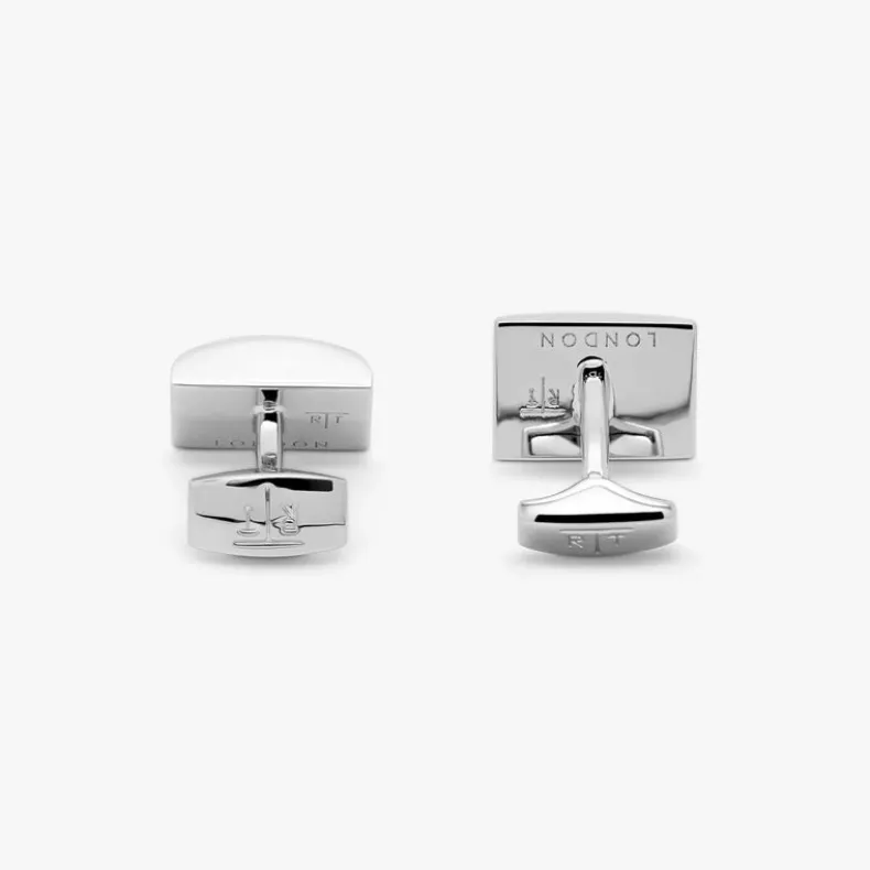TATEOSSIAN CUFF LINKS - D SHAPED WITH BLACK CARBON FIBRE IN PALLADIUM